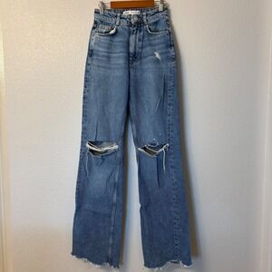 Zara Blue Distressed Flare Jeans